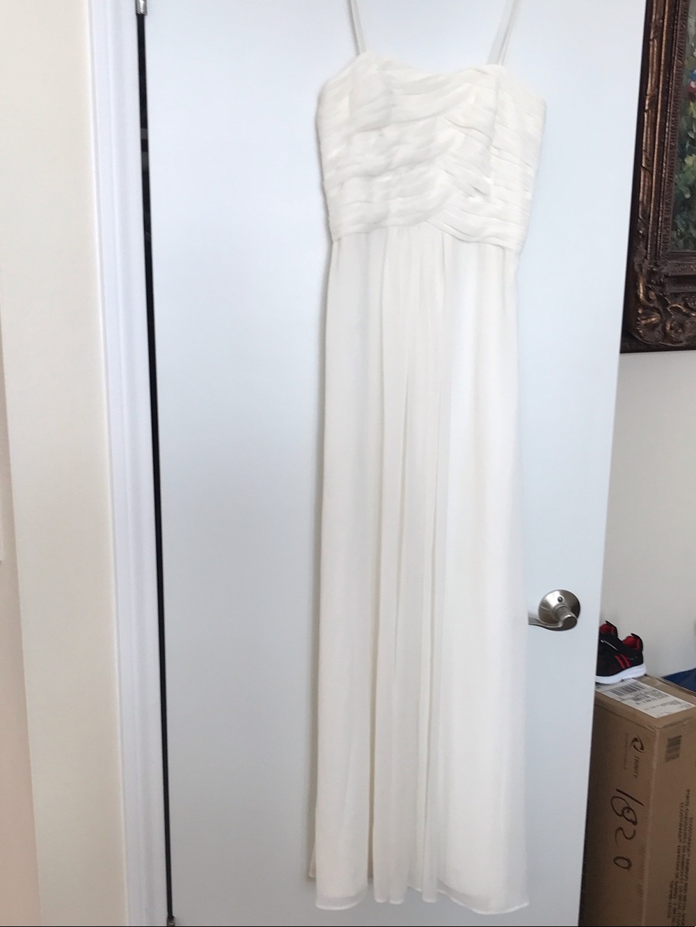 Ivory Spaghetti-Strap Pleated Bodice Maxi Dress